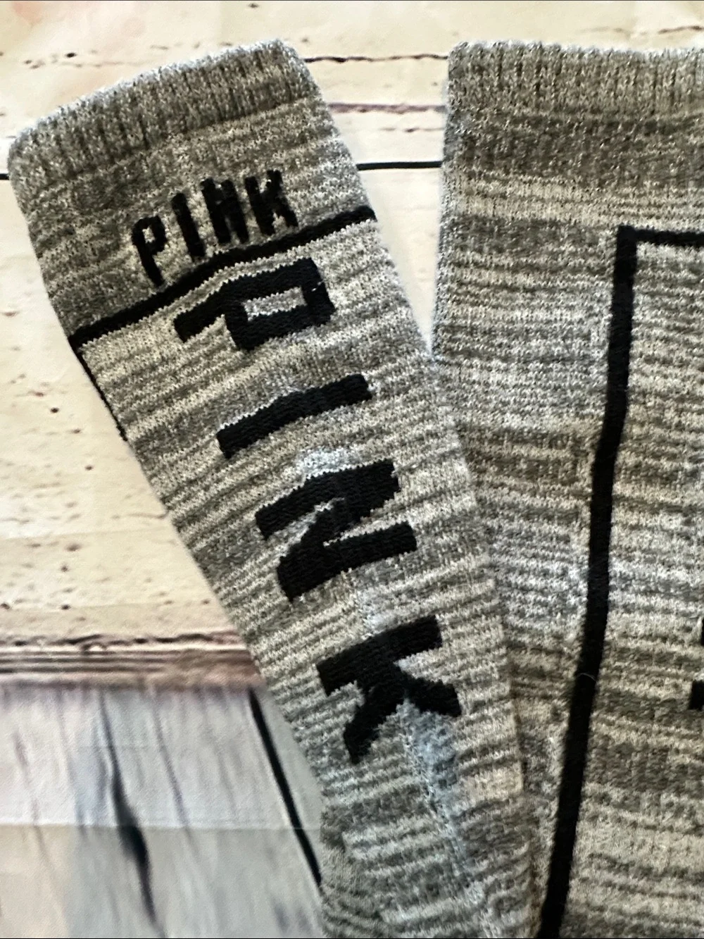 Victoria's Secret Gray Crew Socks with Black Accents